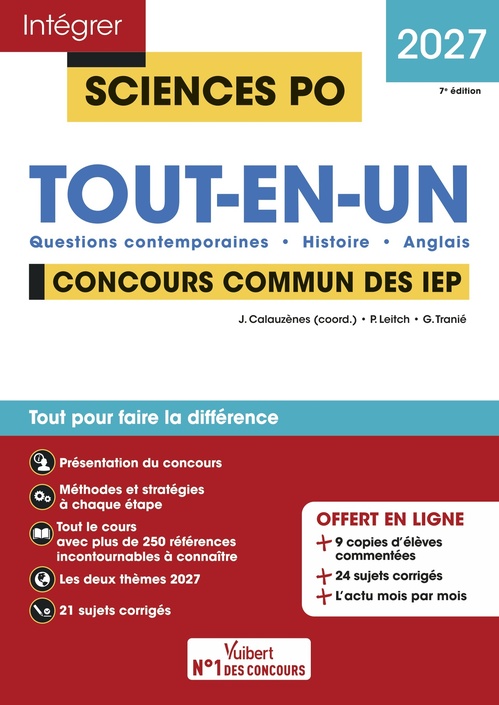ebook cover of Sciences Po - Concours commun des IEP 2027 - Tout-en-un, by Jérôme Calauzènes, Paul Leitch, Ghislain Tranié