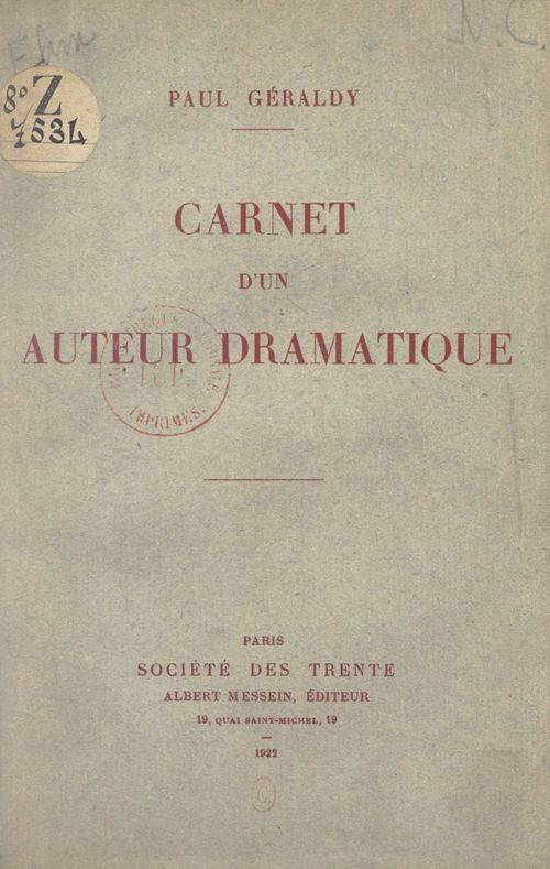 ebook cover of Carnet d'un auteur dramatique, by Paul Geraldy
