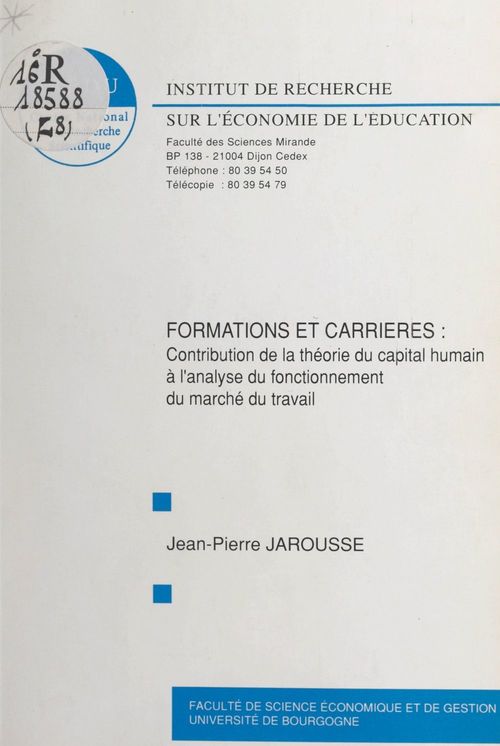 Couverture ebook de Formations et carrières, de Jean-Pierre Jarousse