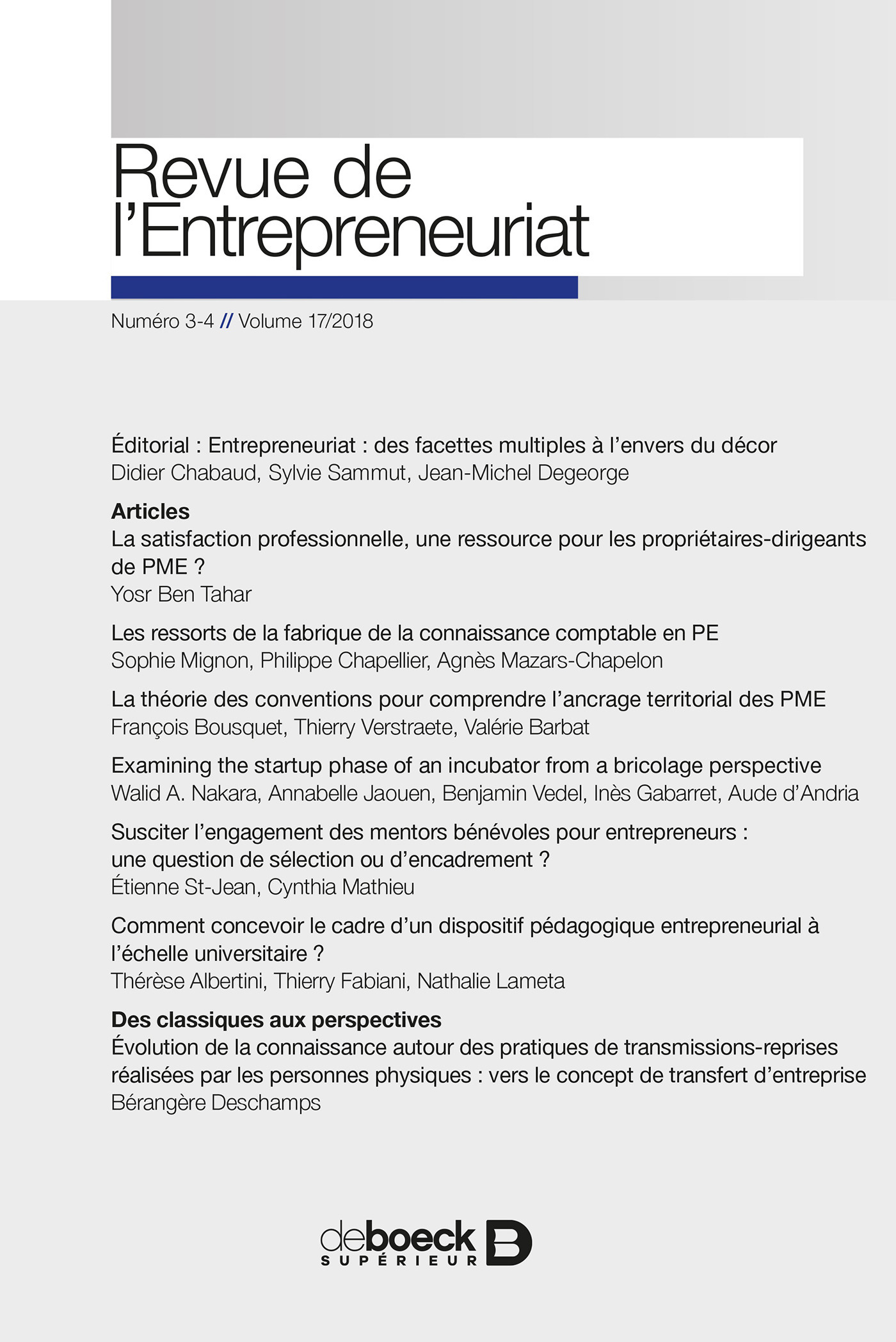 ebook cover of Revue de l´Entrepreneuriat, by Collectif
