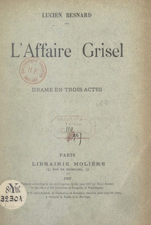 Couverture ebook de L'affaire Grisel, de Lucien Besnard