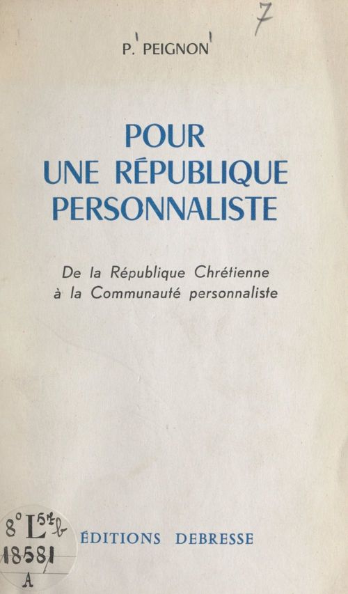 ebook cover of Pour une république personnaliste, by P. Peignon