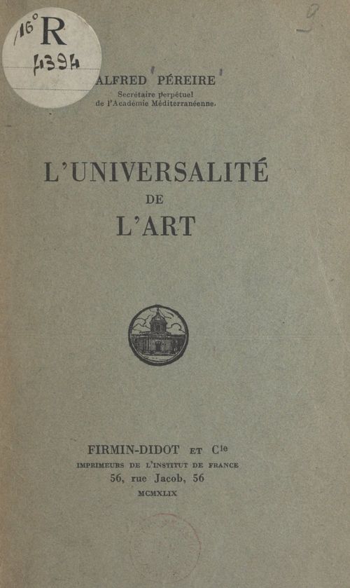 Couverture ebook de L'universalité de l'art, de Alfred Pereire