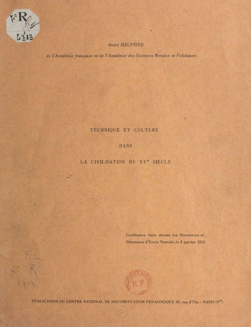 ebook cover of Technique et culture dans la civilisation du 20e siècle, by Andre Siegfried
