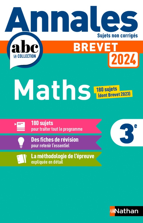 Couverture ebook de Annales ABC du Brevet 2024 - Maths 3e - Sujets non corrigés + fiches de révisions - EPUB, de Carole Feugère