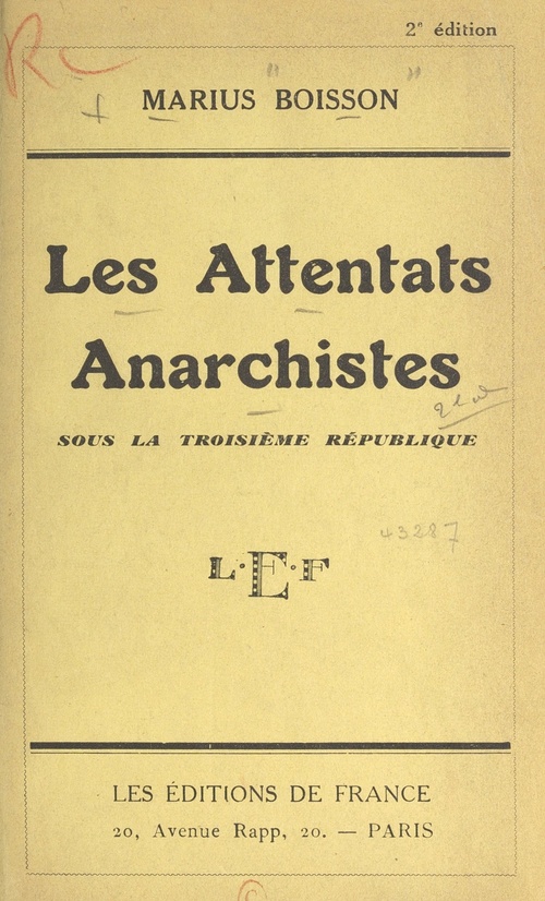 ebook cover of Les attentats anarchistes sous la Troisième République, by Marius Boisson