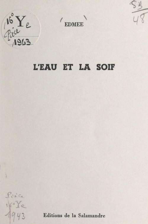 ebook cover of L'eau et la soif, by Edmee