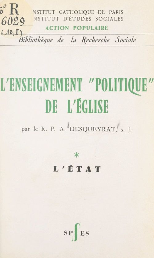Couverture ebook de L'enseignement politique de l'Église (1). L'État, de Andre Desqueyrat