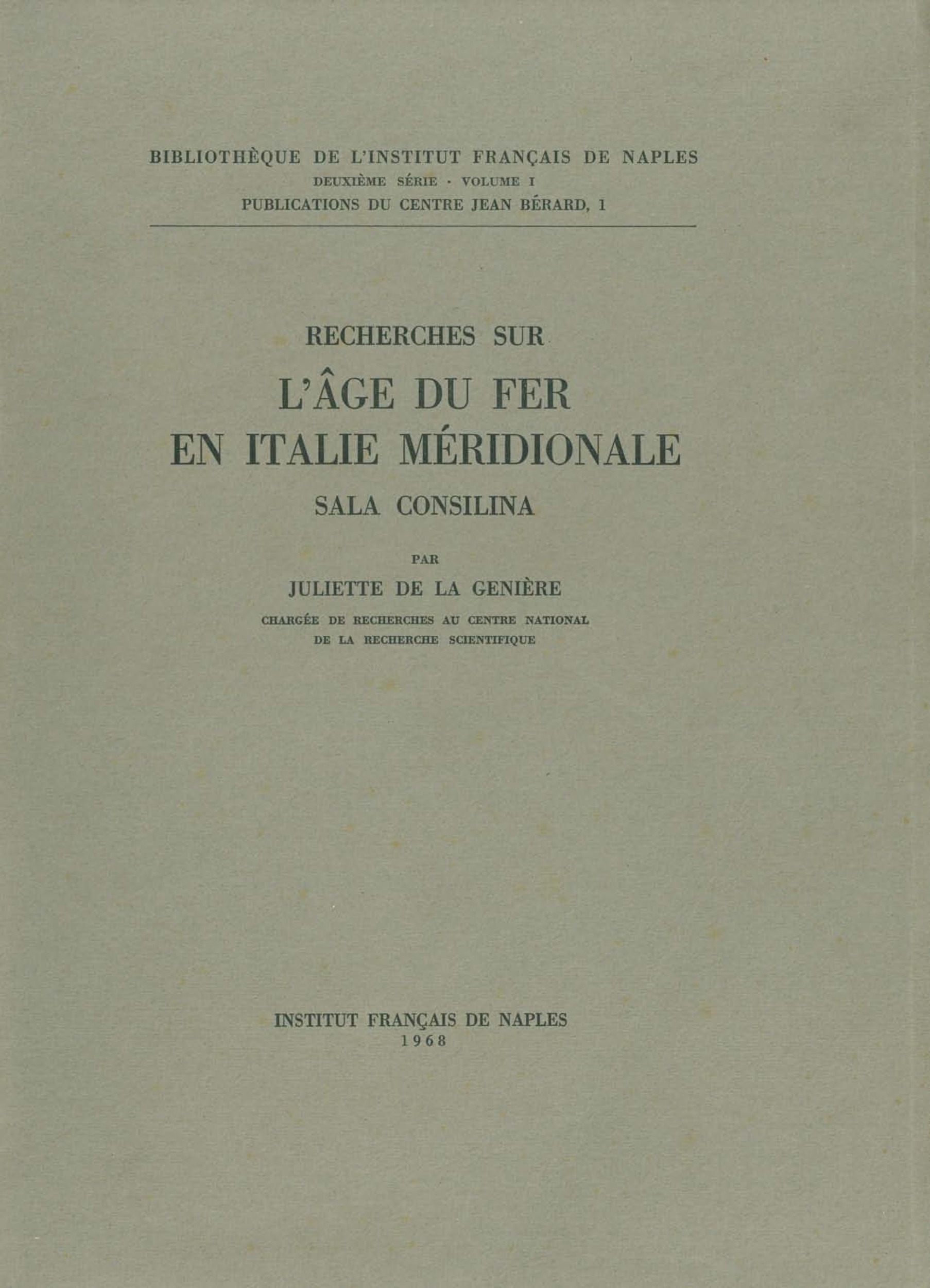 ebook cover of Recherches sur l'Âge du fer en Italie méridionale, by Juliette De La Geniere