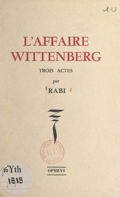 Couverture ebook de L'affaire Wittenberg, de Wladimir Rabi (Rabinovitch)