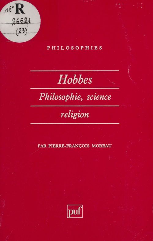 Couverture ebook de Hobbes : philosophie, science, religion, de Pierre-François Moreau