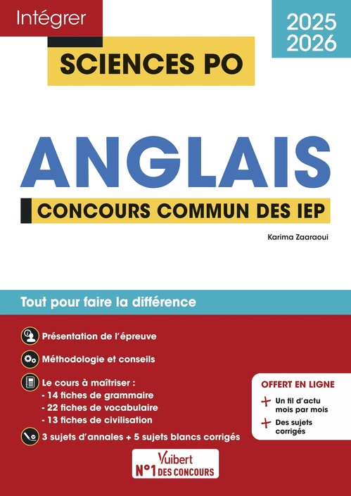 Couverture ebook de Sciences Po - Anglais - Concours commun des IEP 2025-2026, de Karima Zaaraoui