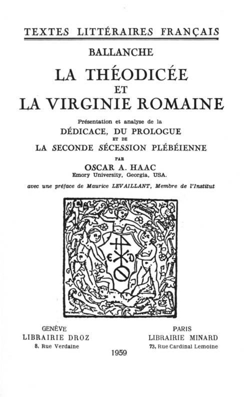ebook cover of La Théodicée et la Virginie romaine, by Pierre-simon Ballanche