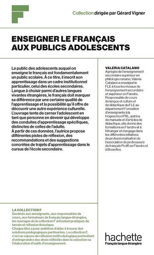 Couverture ebook de Collection F : Enseigner le Français aux publics adolescents (Ebook), de Valeria Catalano