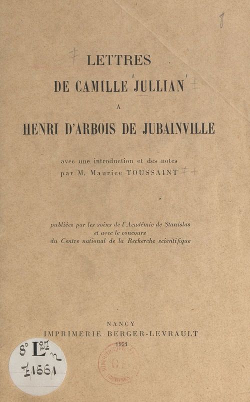 Couverture ebook de Lettres de Camille Jullian à Henri d'Arbois de Jubainville, de Camille Jullian