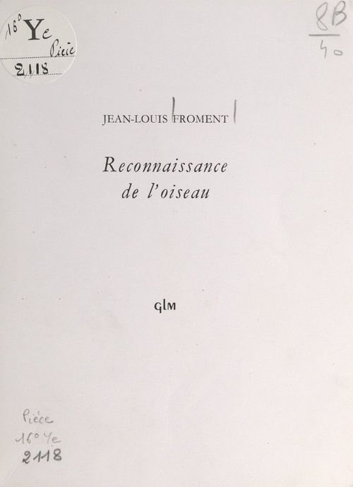 ebook cover of Reconnaissance de l'oiseau, by Jean-louis Froment