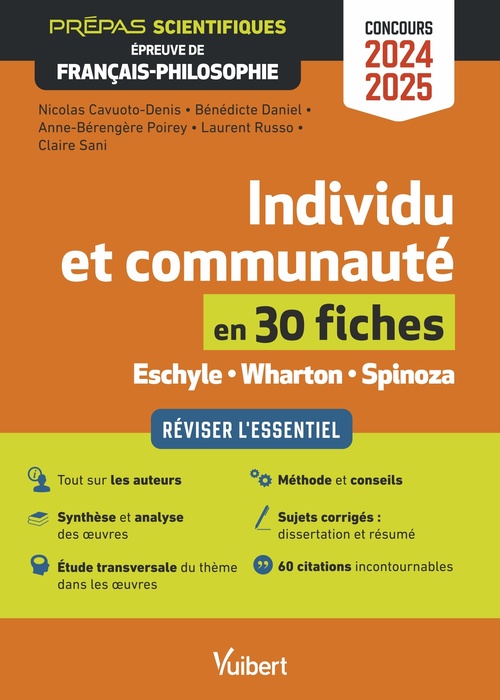 ebook cover of Individu et communauté en 30 fiches - Épreuve de français-philosophie - Prépas scientifiques - Concours 2024-2025, by Laurent Russo, Claire Sani, Anne-Bérengère Poirey, Nicolas Cavuoto-Denis, Bénédicte Daniel