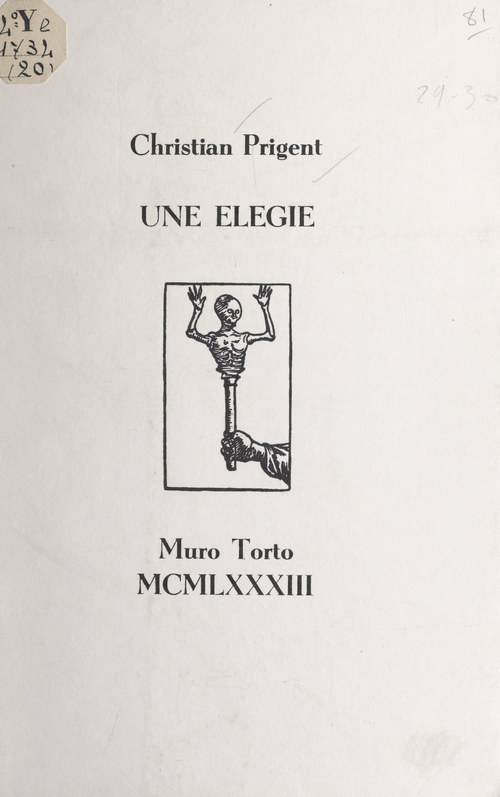 ebook cover of Une élégie, by Christian Prigent