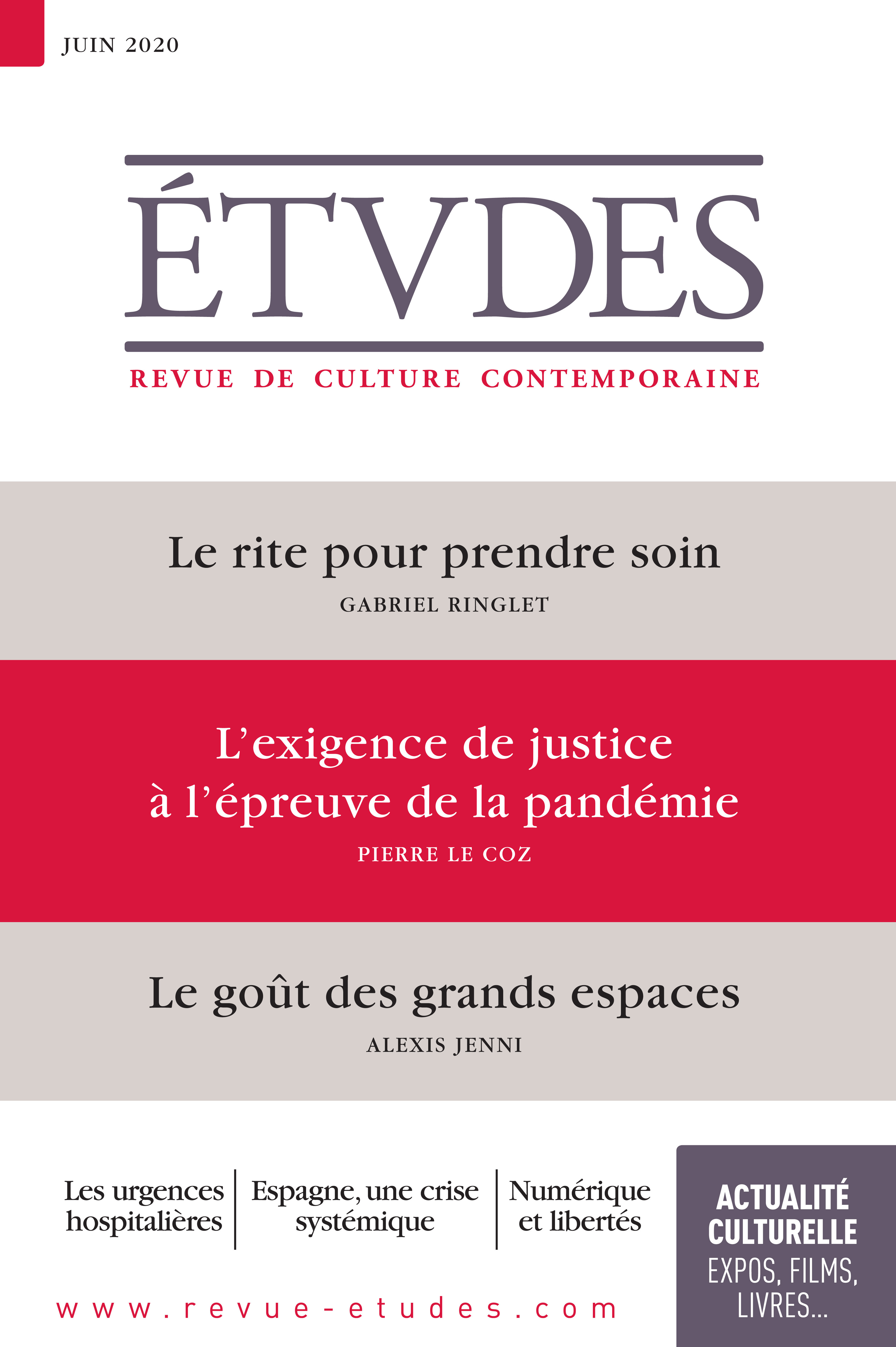 Couverture ebook de Revue Etudes - L'exigence de justice à l'épreuve de la pandémie, de Revue études