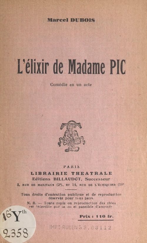Couverture ebook de L'élixir de Madame Pic, de Marcel Dubois