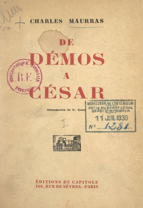 Couverture ebook de De Démos à César (1), de Charles Maurras