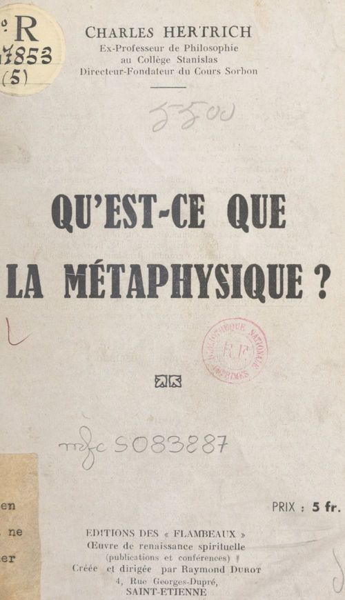 Couverture ebook de Qu'est-ce que la métaphysique ?, de Charles Hertrich