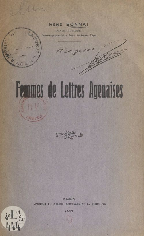 Couverture ebook de Femmes de lettres agenaises, de Rene Bonnat
