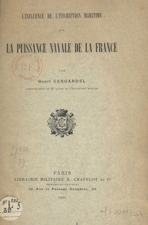 ebook cover of L'influence de l'inscription maritime sur la puissance navale de la France, by Henri Cangardel