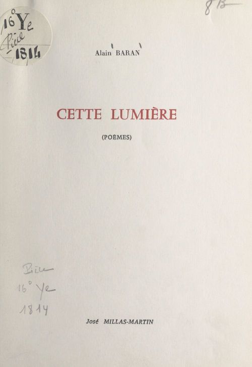 Couverture ebook de Cette lumière, de Alain Baran