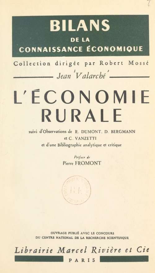 ebook cover of L'économie rurale, by Carlo Vanzetti, Denis Bergmann, Jean Valarche, Rene Dumont