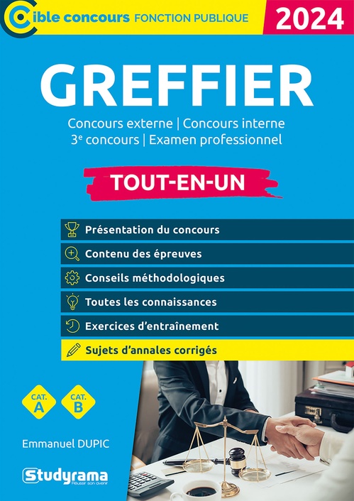 Couverture ebook de Greffier - Tout-en-un - Catégories A et B - Concours 2024, de Emmanuel Dupic