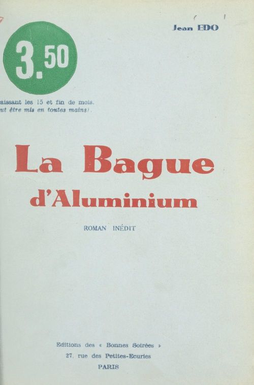 ebook cover of La bague d'aluminium, by Jean Edo