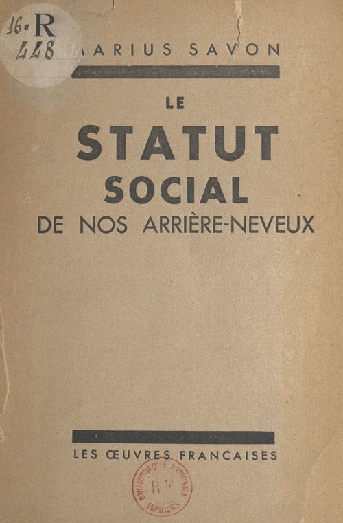 ebook cover of Le statut social de nos arrière-neveux, by Marius Savon