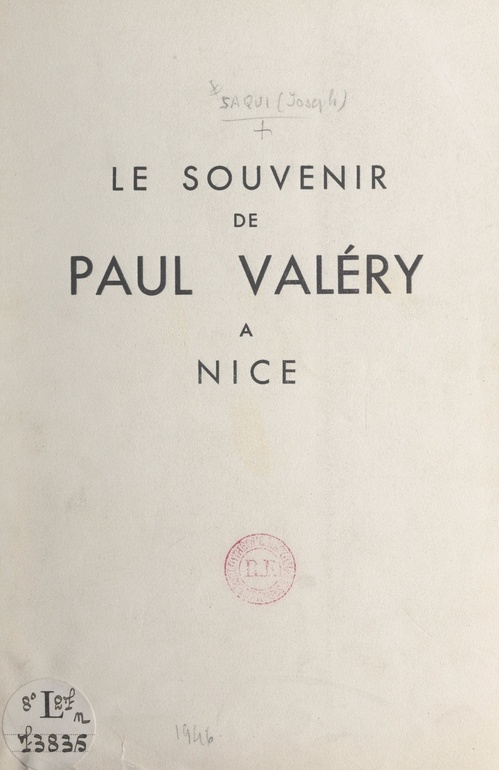 Couverture ebook de Le souvenir de Paul Valéry à Nice, de Joseph Saqui