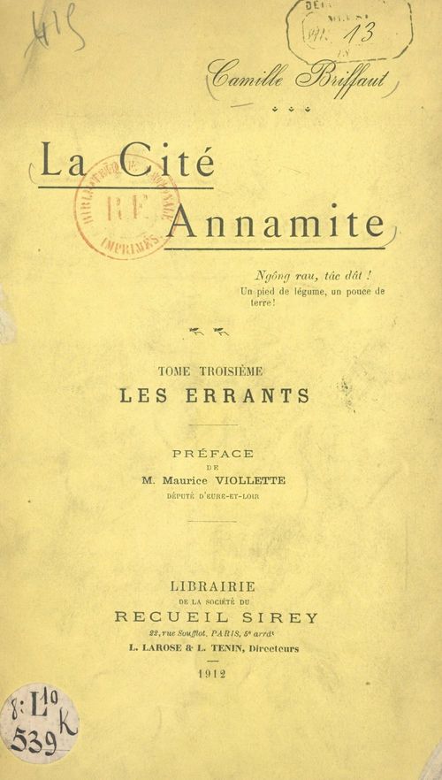 Couverture ebook de La cité annamite (3). Les errants, de Camille Briffaut