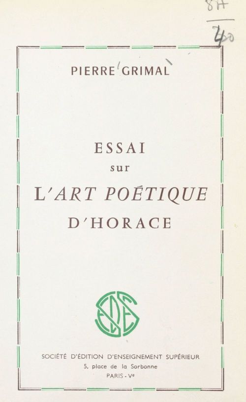 ebook cover of Essai sur l'art poétique d'Horace, by Pierre Grimal