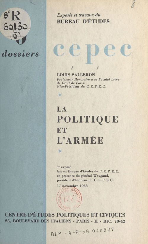 Couverture ebook de La politique et l'armée, de Louis Salleron
