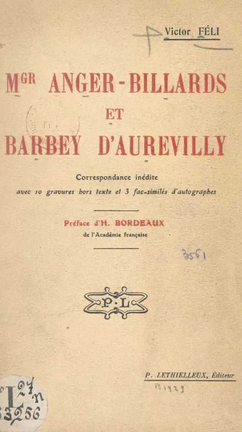 Couverture ebook de Mgr Anger-Billards et Barbey d'Aurevilly, de Victor Feli