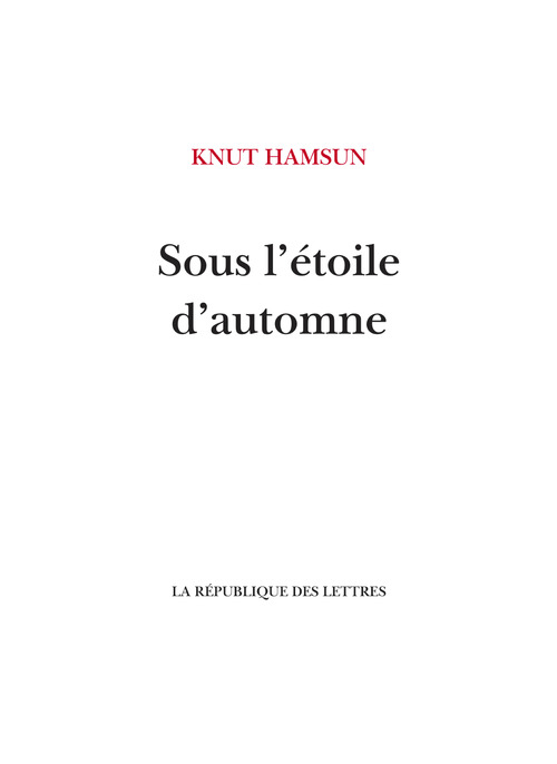 ebook cover of Sous l'étoile d'automne, by Knut Hamsun
