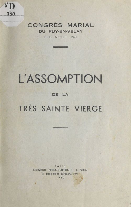 Couverture ebook de L'assomption de la très Sainte Vierge, de Congres Marial Du Puy-En-Velay