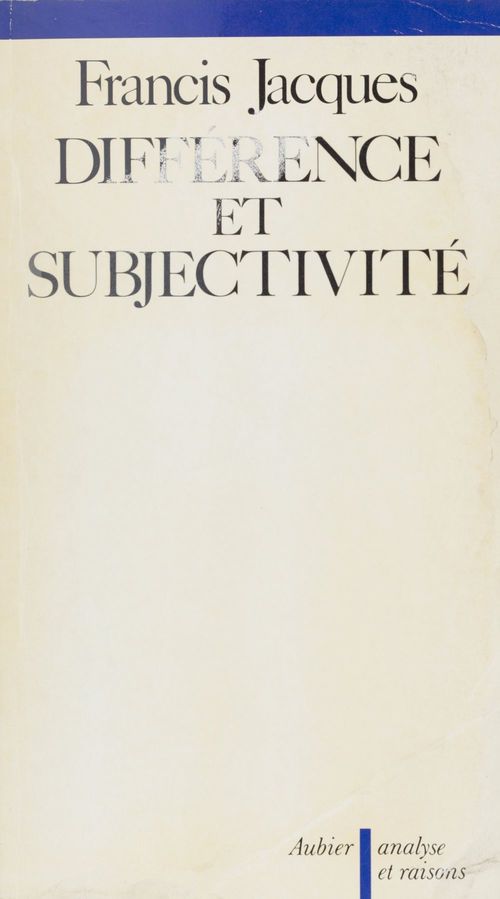 ebook cover of Différence et Subjectivité, by Francis Jacques