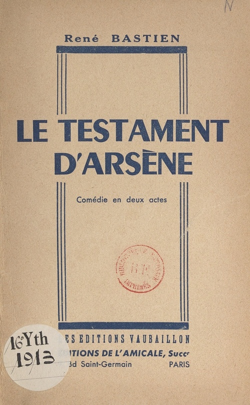 ebook cover of Le testament d'Arsène, by Rene Bastien