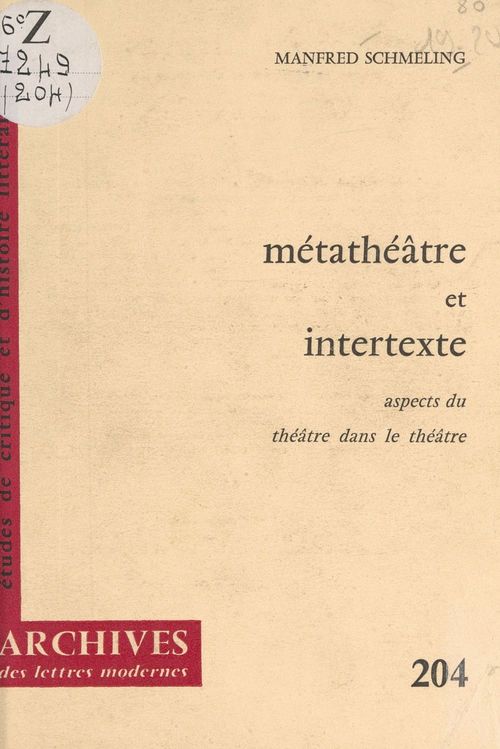 ebook cover of Métathéâtre et intertexte, by Manfred Schmeling