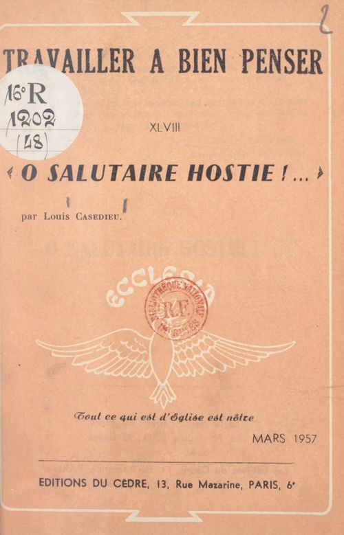 Couverture ebook de Ô salutaire hostie !, de Louis Casedieu