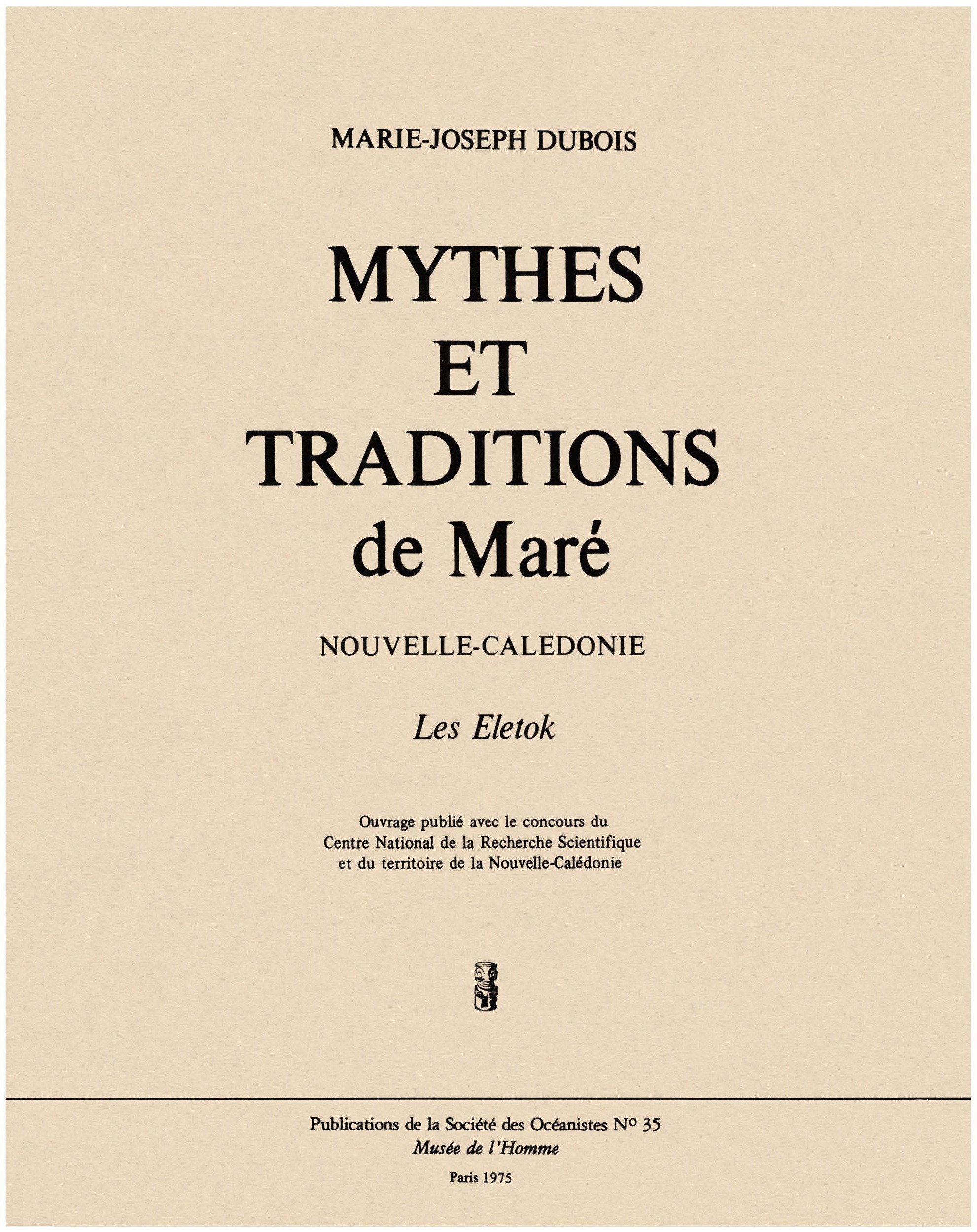 ebook cover of Mythes et traditions de Maré, by Marie-Joseph Dubois