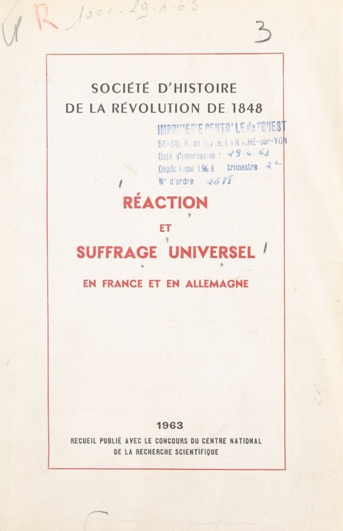 Couverture ebook de Réaction et suffrage universel en France et en Allemagne, de Gerhard Schilfert, Jacques Droz, Robert Balland