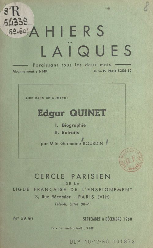 ebook cover of Edgar Quinet, by Germaine Bourdin