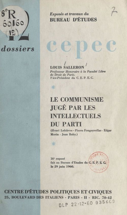ebook cover of Le communisme jugé par les intellectuels du Parti, by Pierre Fougeyrollas, Henri Lefebvre, Jean Baby