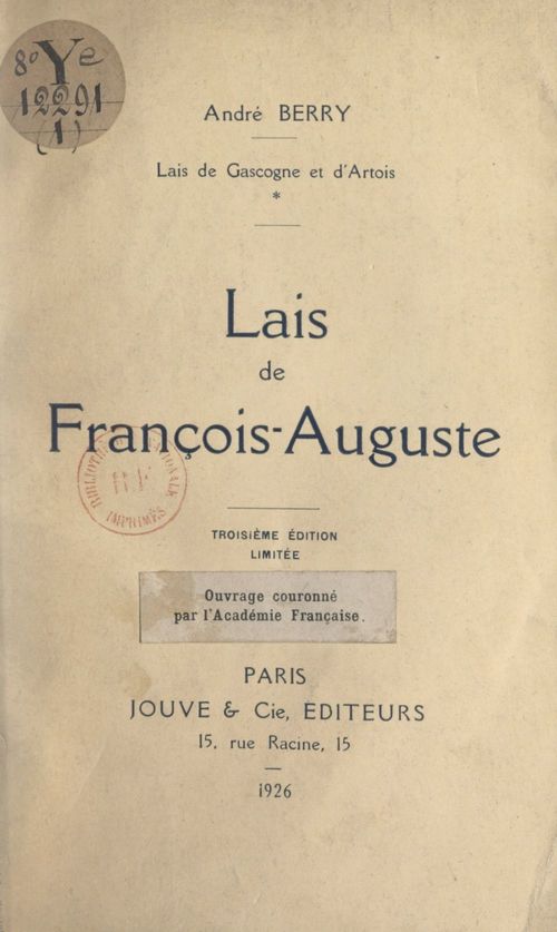 Couverture ebook de Lais de Gascogne et d'Artois. Lais de François-Auguste, de Andre Berry