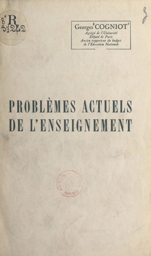 Couverture ebook de Problèmes actuels de l'enseignement, de Georges Cogniot